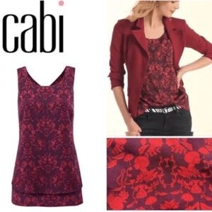CAbi #3258 Cameo Sakura Red Plum Rhubarb Tank Top Sleeveless Split Back Sz Large